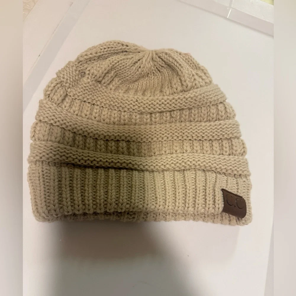C.C Beanie Hat Bundle 3 Knit Winter Hats Pom Cable Ribbed